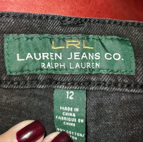 LRL Lauren Jeans Co green label high waist jeans size 12 black straight leg - Picture 2 of 12